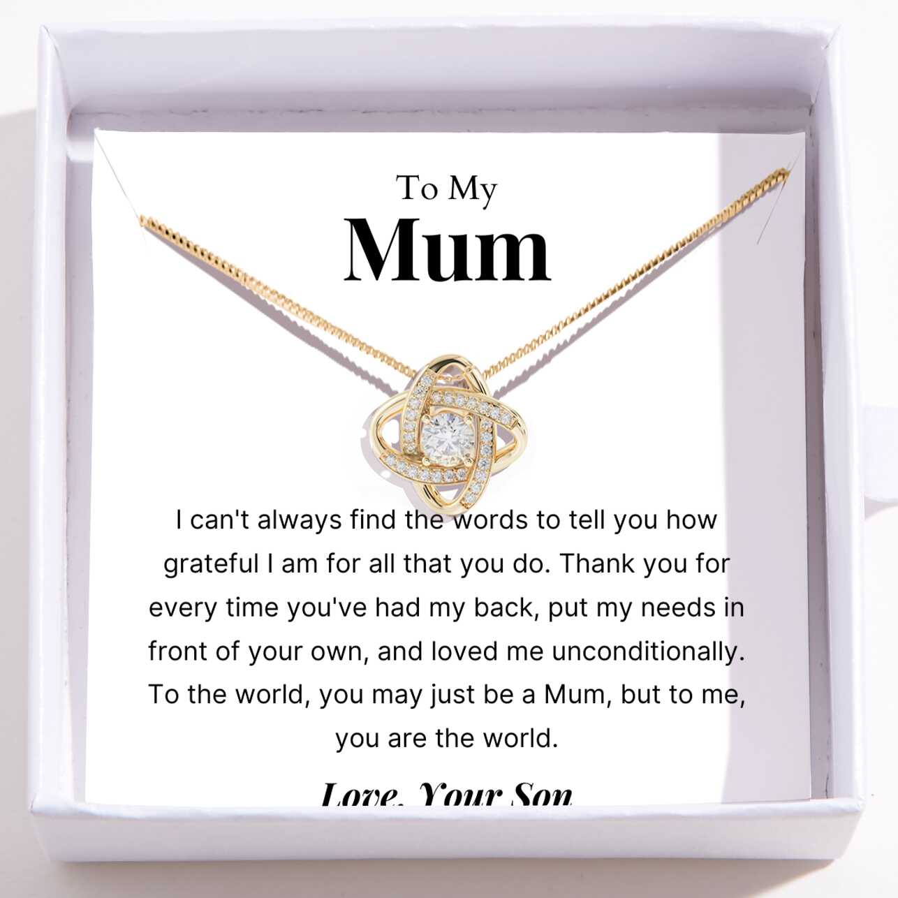 To Mum – Love Knot Necklace For Mum – You Are The World To Me