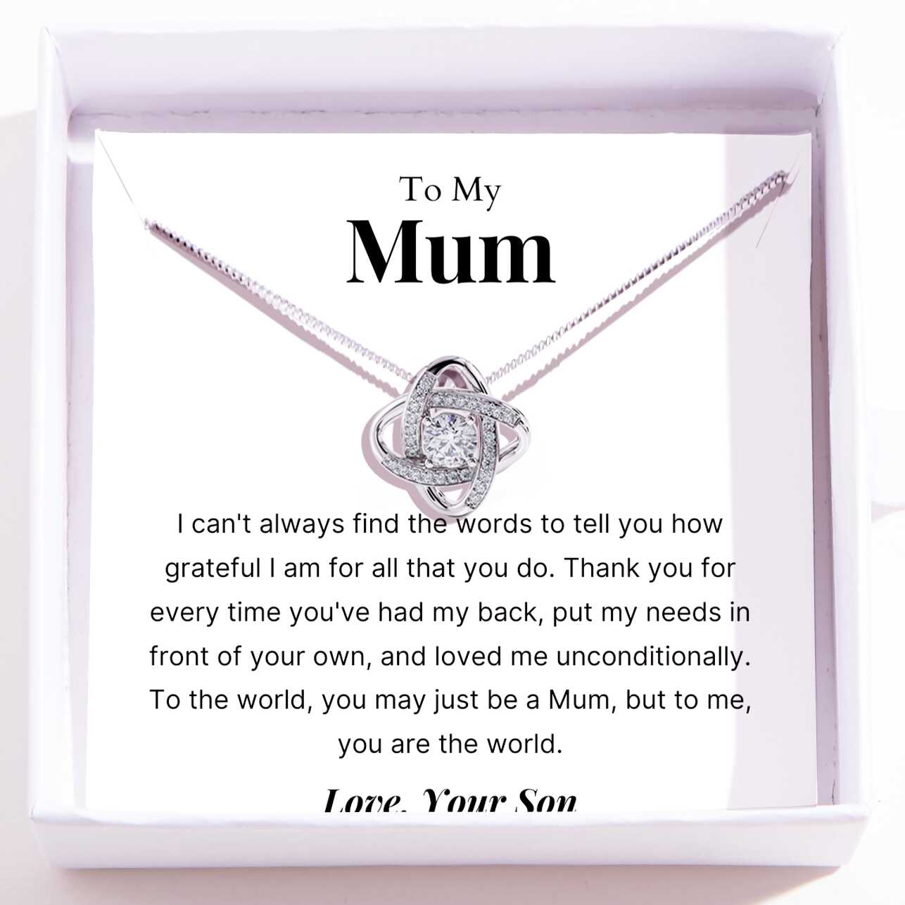 To Mum – Love Knot Necklace For Mum – You Are The World To Me