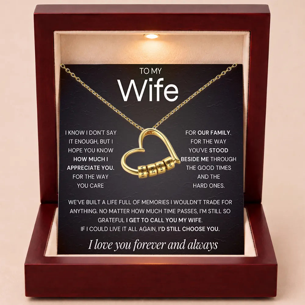 Charming Heart Engraved-Bead Necklace for Wife - Grateful To Call You My Wife