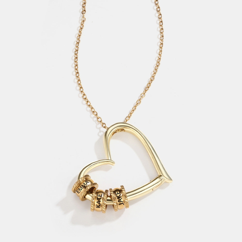 Charming Heart Necklace with Engraved Name Beads
