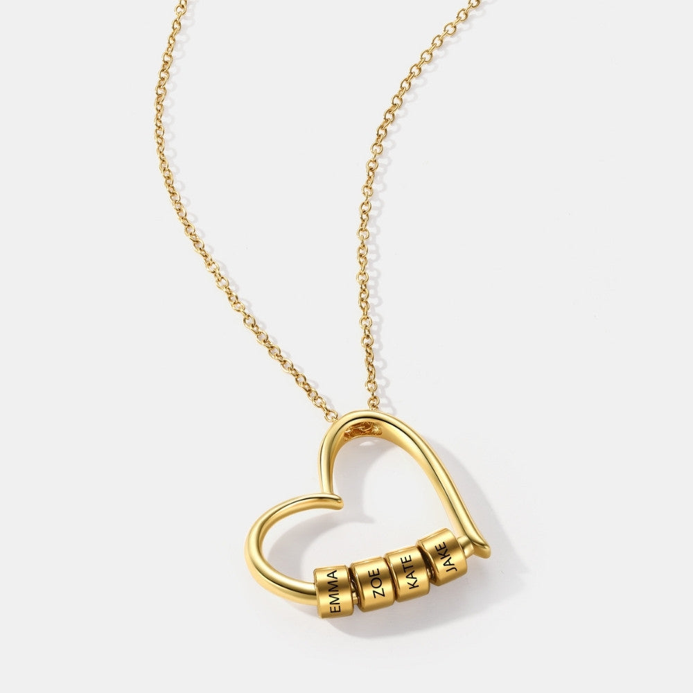 Charming Heart Necklace with Engraved Name Beads