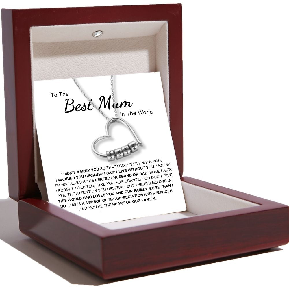 Charming Heart Necklace with Engraved Name Beads For Mum