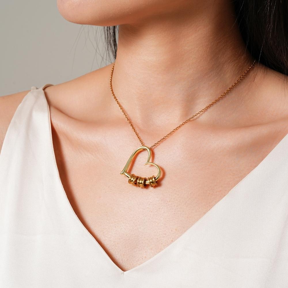 Charming Heart Necklace with Engraved Name Beads