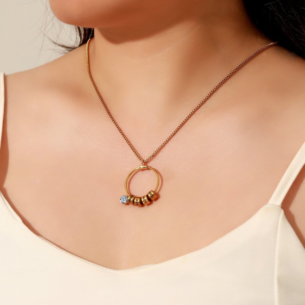 Circle Pendant Necklace with Name Beads