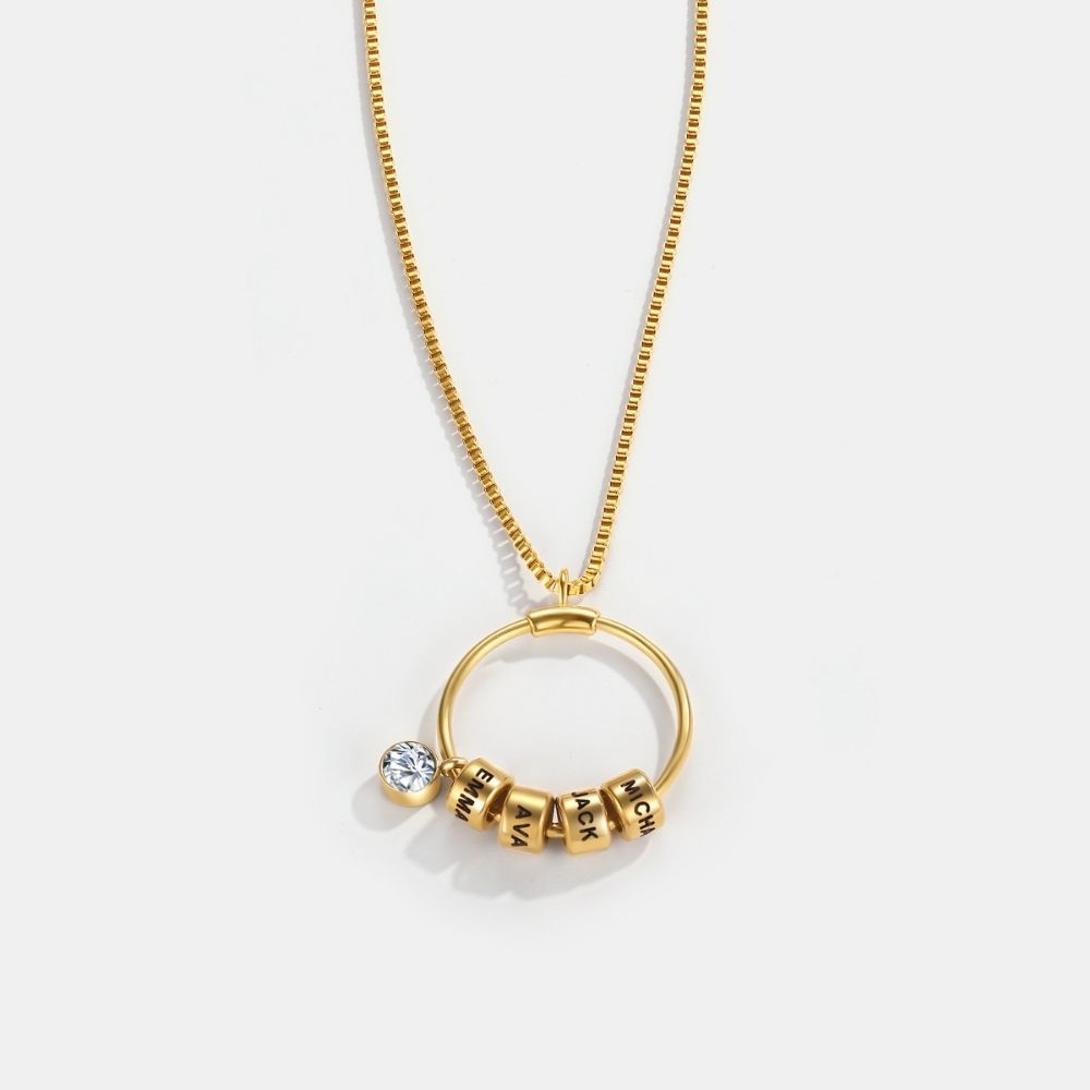 Circle Pendant Necklace with Name Beads