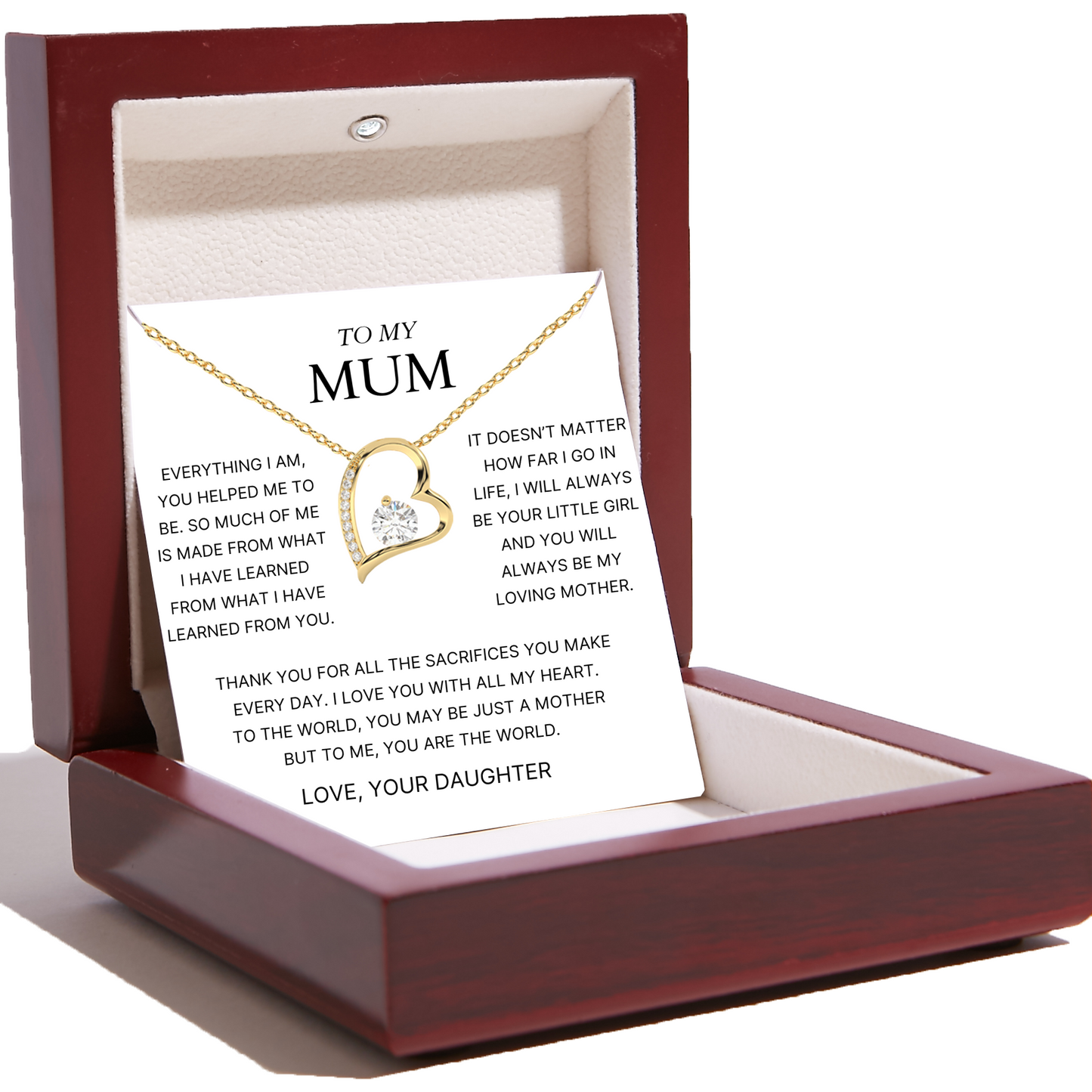 To My Mum – Love Heart Necklace – Thank You For All The Sacrifices