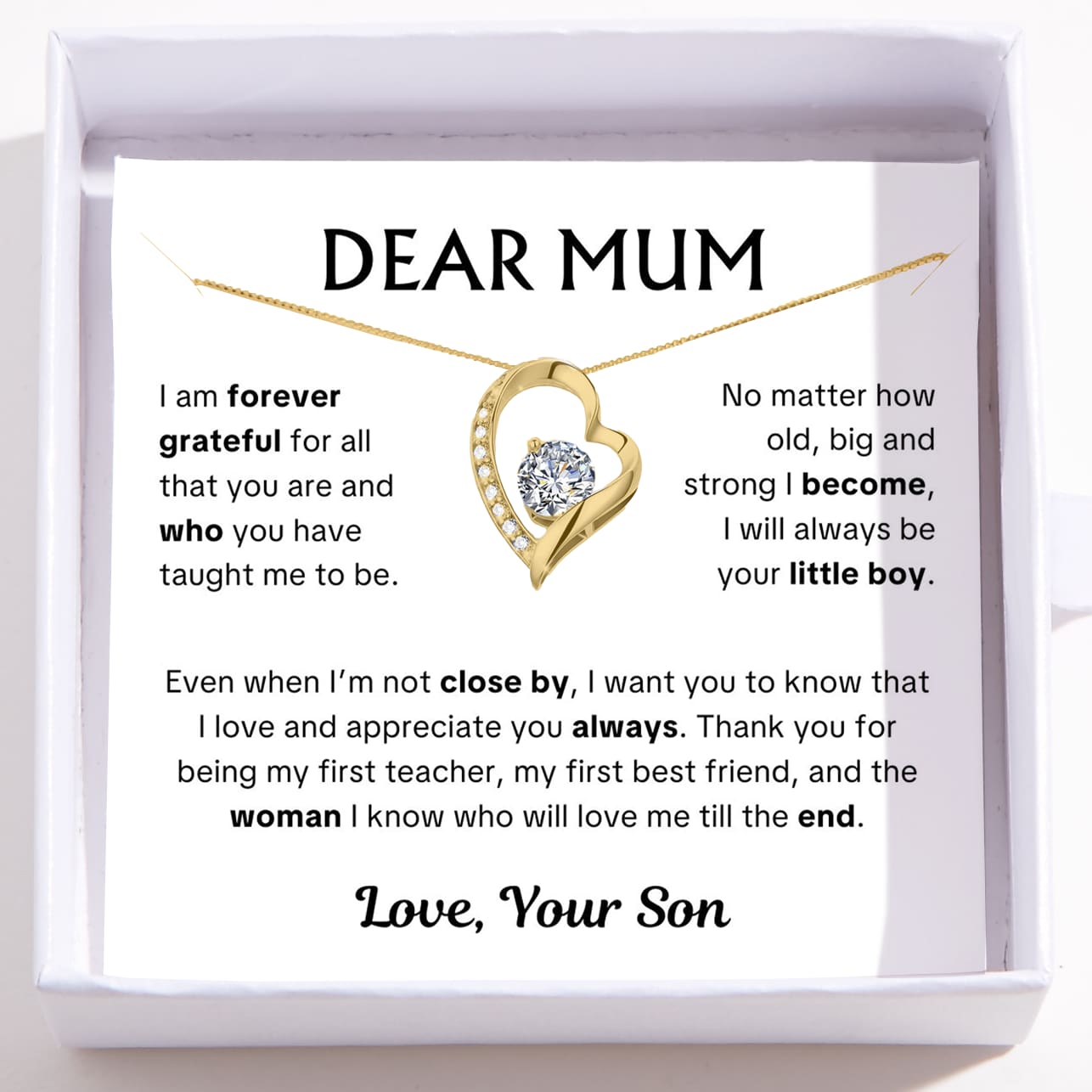 Dear Mum, Love your Son - Love Heart Necklace