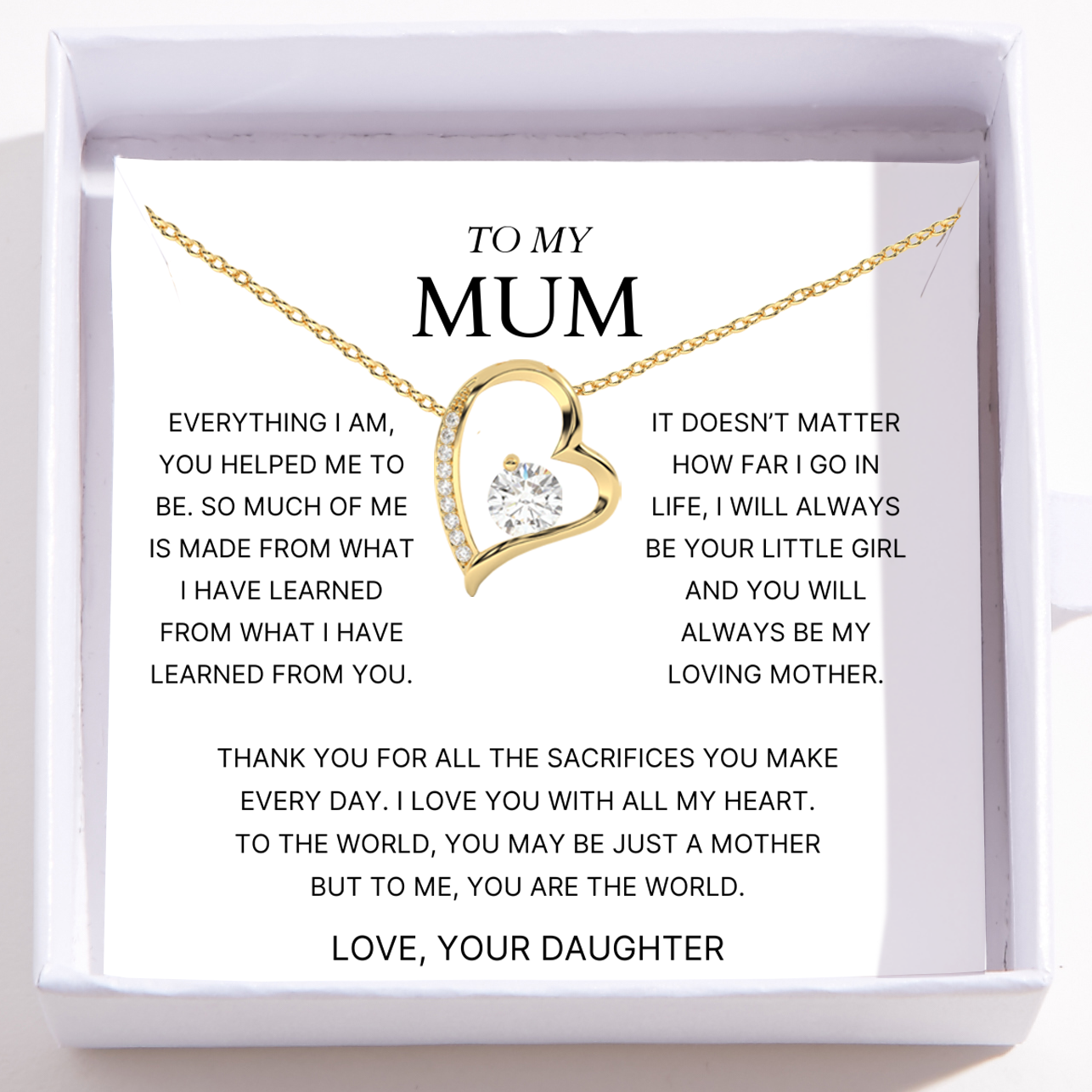 To My Mum – Love Heart Necklace – Thank You For All The Sacrifices