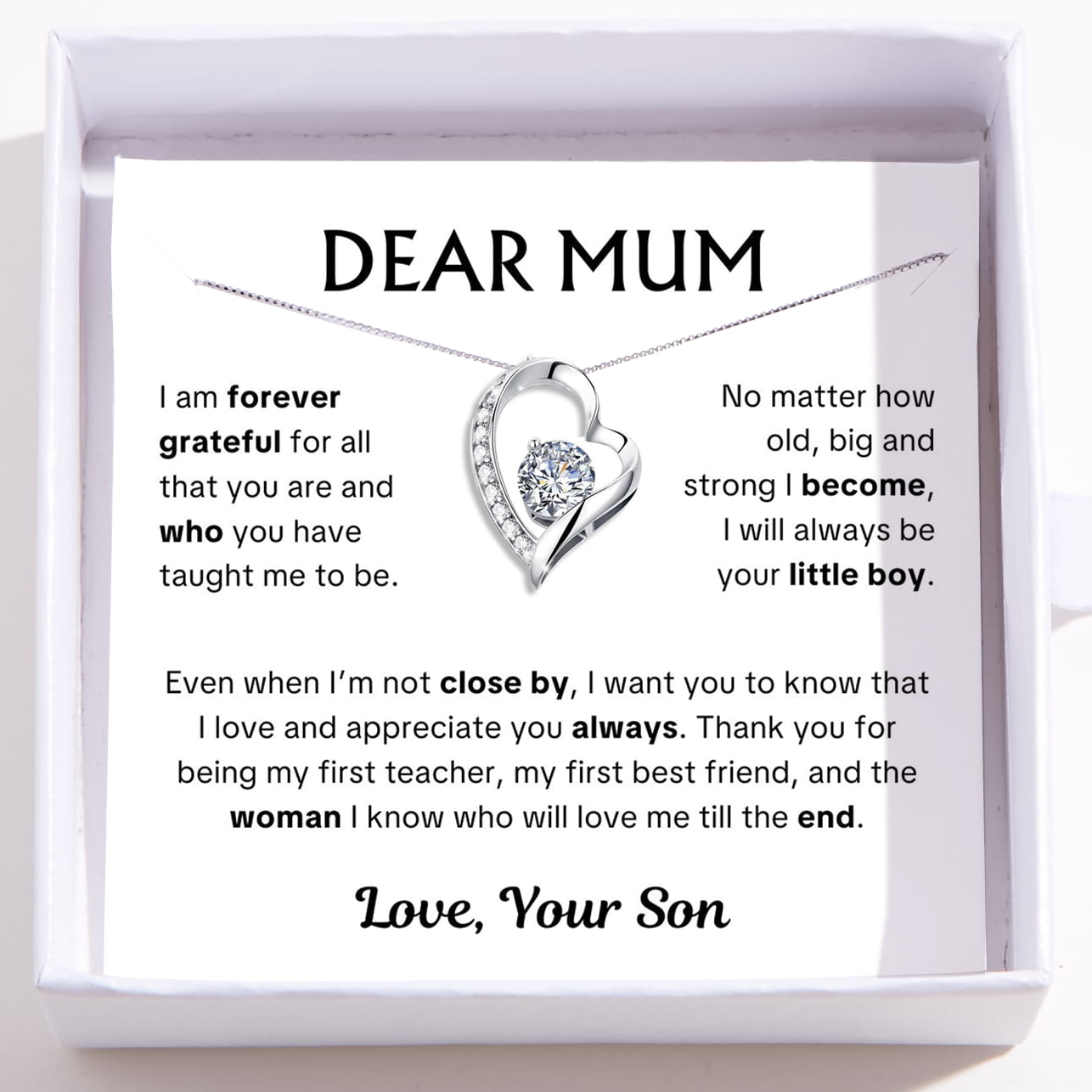 Dear Mum, Love your Son - Love Heart Necklace