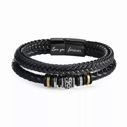 Mens ‘Love You Forever’ Braided Leather Bracelet