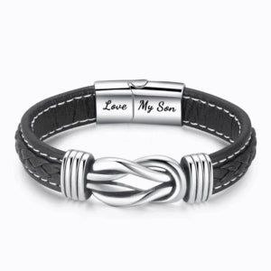 Mens 'Love My Son' Braided Leather Bracelet