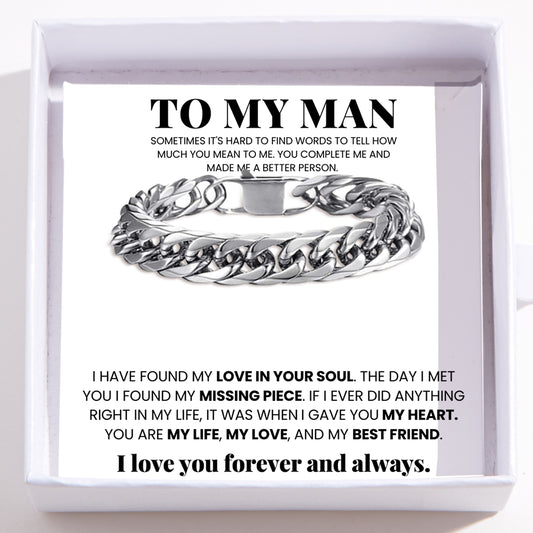 To My Man – Mens Silver Bracelet Stainless Steel – My Life, My Love, My Bestfriend