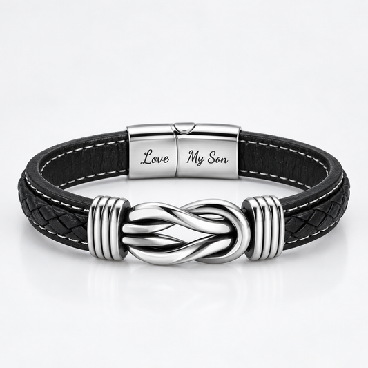 Mens 'Love My Son' Braided Leather Bracelet