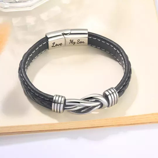 Mother and Son Forever Linked Together Braided Leather Bracelet