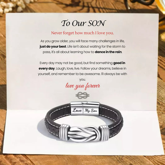 To Our Son – ‘Forever Linked Together’ Braided Leather Bracelet