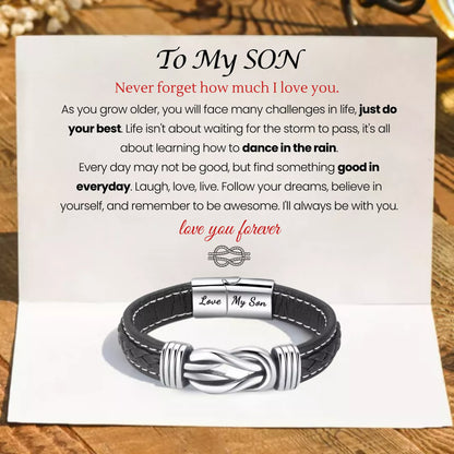 To My Son – ‘Forever Linked Together’ Braided Leather Bracelet