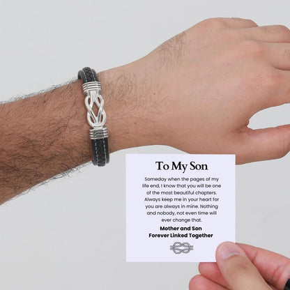 Mother and Son Forever Linked Together Braided Leather Bracelet