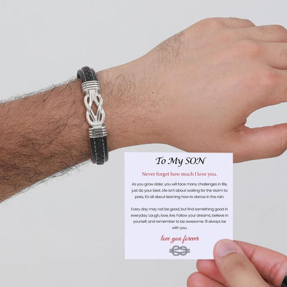 Mother and Son Forever Linked Together Braided Leather Bracelet