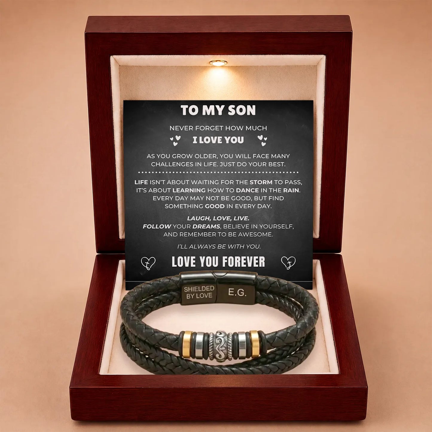 Braided Leather Bracelet Engraved for Son