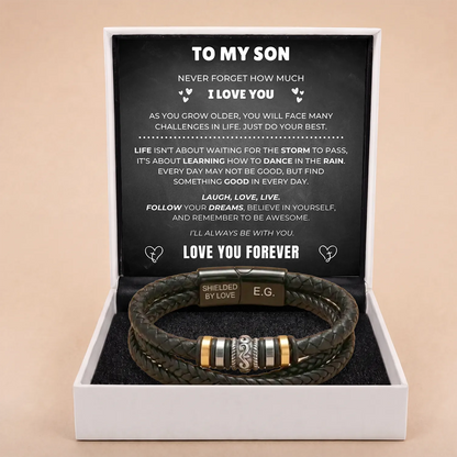 Braided Leather Bracelet Engraved for Son