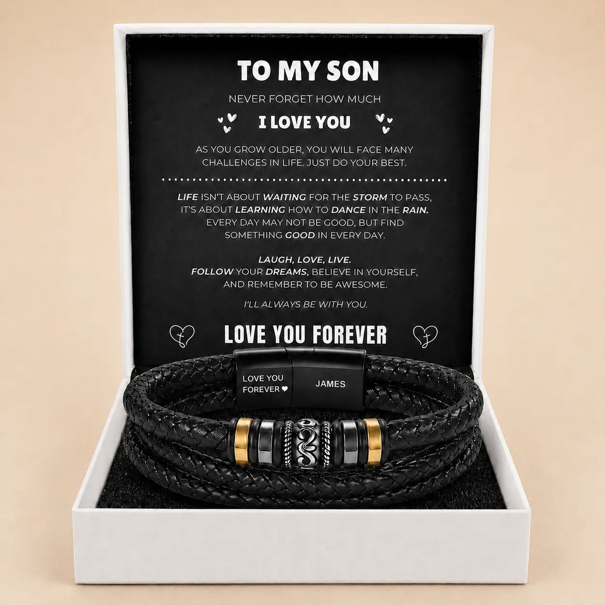 To My Son – ‘Love You Forever’ Personalised Name Bracelet