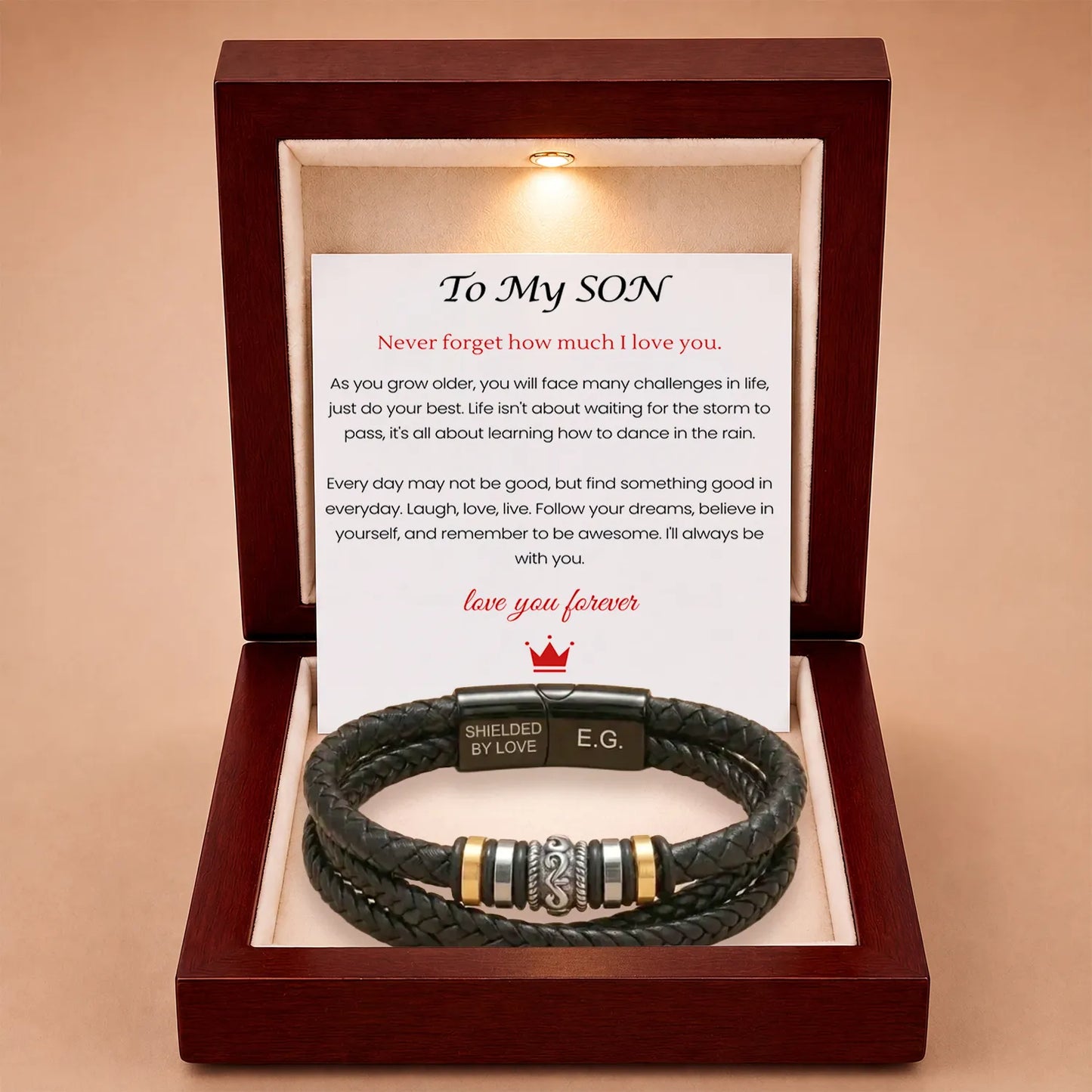 Braided Leather Bracelet Engraved for Son