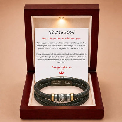 Braided Leather Bracelet Engraved for Son