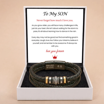 Braided Leather Bracelet Engraved for Son