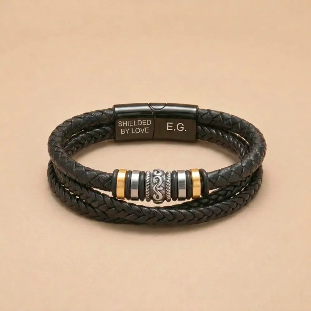 Braided Leather Bracelet Engraved for Son