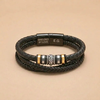 Braided Leather Bracelet Engraved for Son
