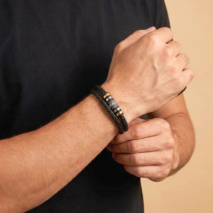 Braided Leather Bracelet Engraved for Son
