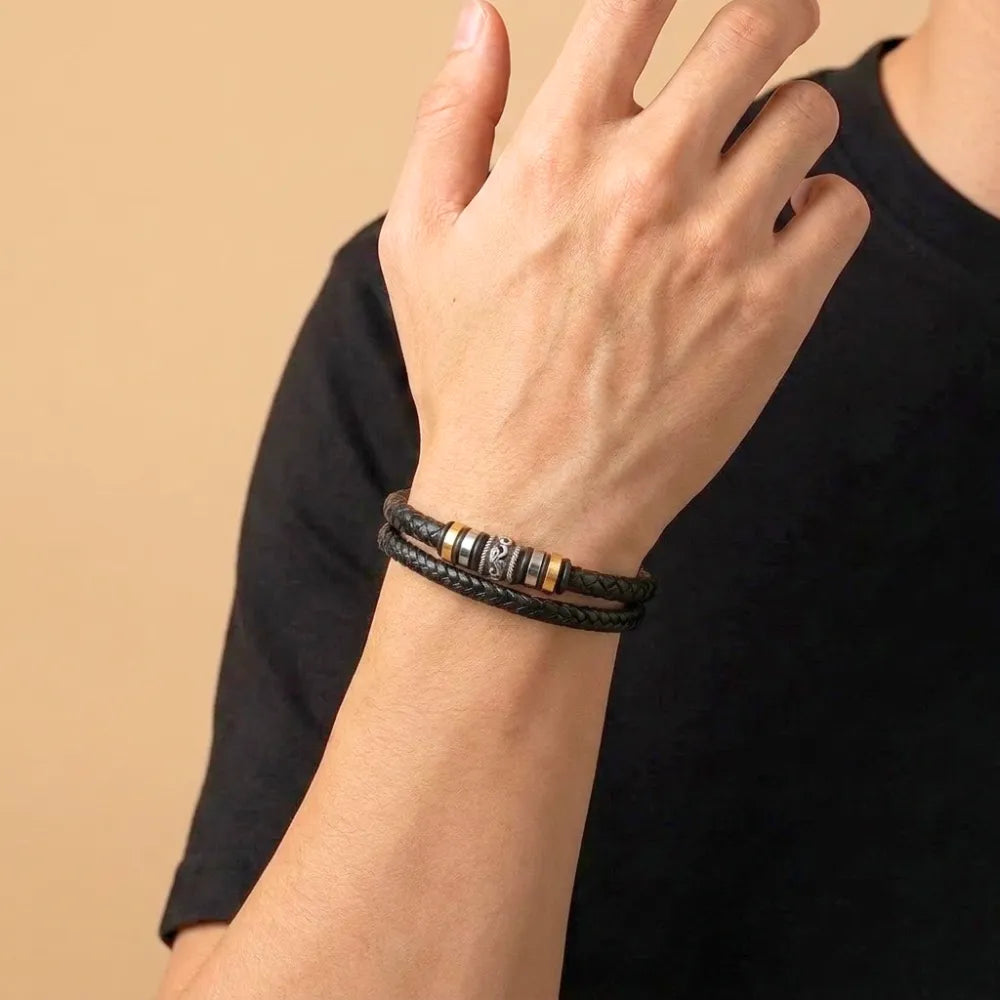 Braided Leather Bracelet Engraved for Son
