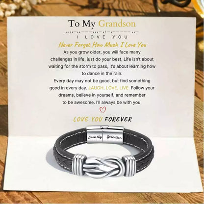 To My Grandson – Forever Linked Together Braided Leather Bracelet