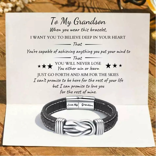 To My Grandson – Forever Linked Together Braided Leather Bracelet