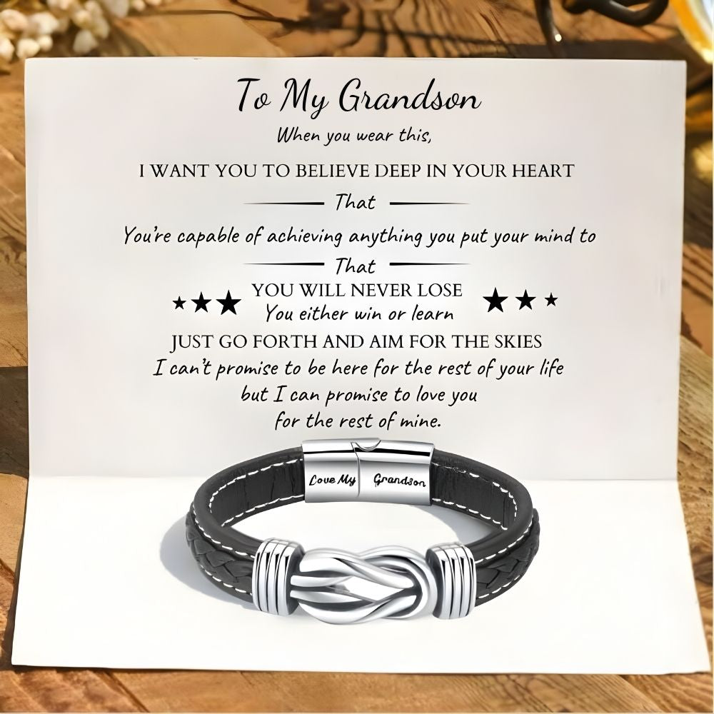 To My Grandson – Forever Linked Together Braided Leather Bracelet