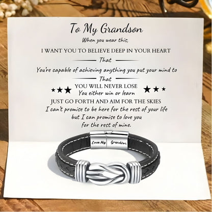 To My Grandson – Forever Linked Together Braided Leather Bracelet