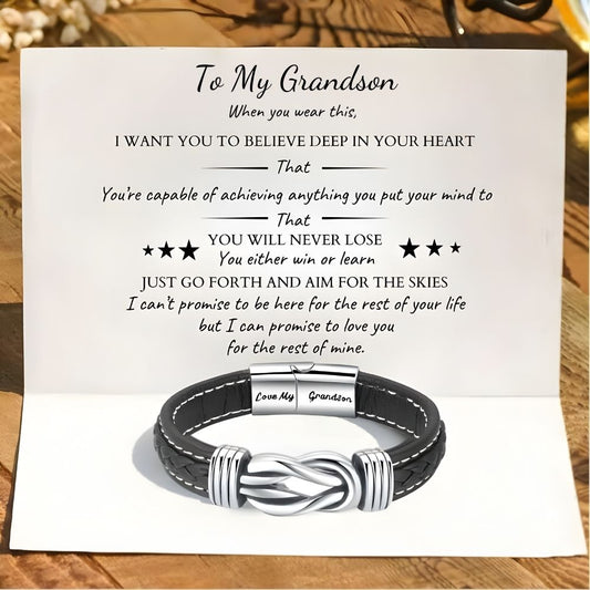 To My Grandson – Forever Linked Together Braided Leather Bracelet