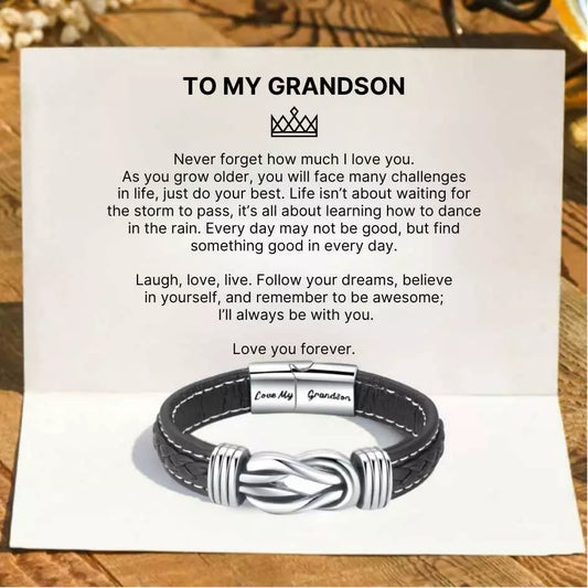 To My Grandson – Forever Linked Together Braided Leather Bracelet