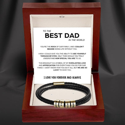 Best Dad In The World - Inner Circle Timeless Bracelet with Engraved Name Beads