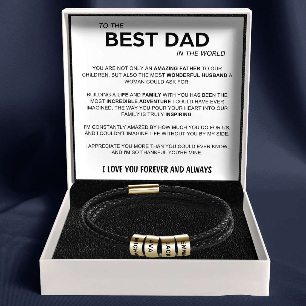 Best Dad In The World - Inner Circle Timeless Bracelet with Engraved Name Beads