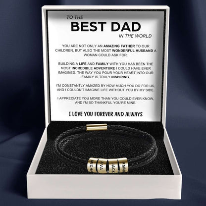 Best Dad In The World - Inner Circle Timeless Bracelet with Engraved Name Beads