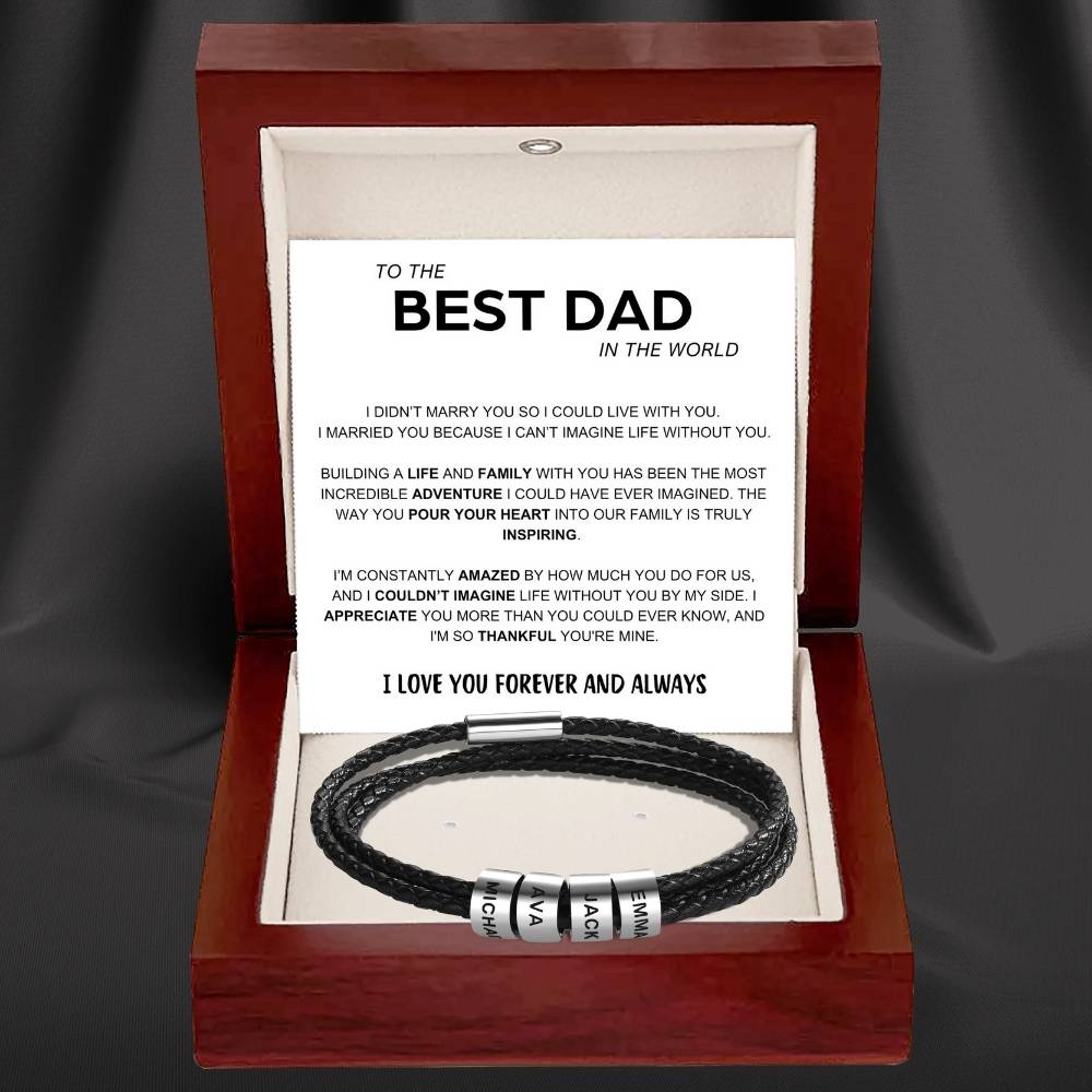 Best Dad In The World - Inner Circle Timeless Bracelet with Engraved Name Beads