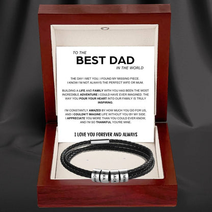 Best Dad In The World - Inner Circle Timeless Bracelet with Engraved Name Beads