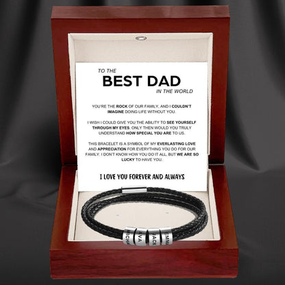 Best Dad In The World - Inner Circle Timeless Bracelet with Engraved Name Beads