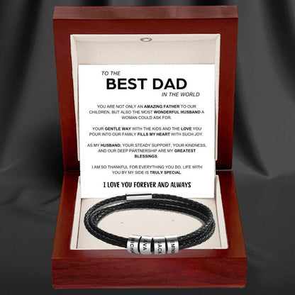 Best Dad In The World - Inner Circle Timeless Bracelet with Engraved Name Beads