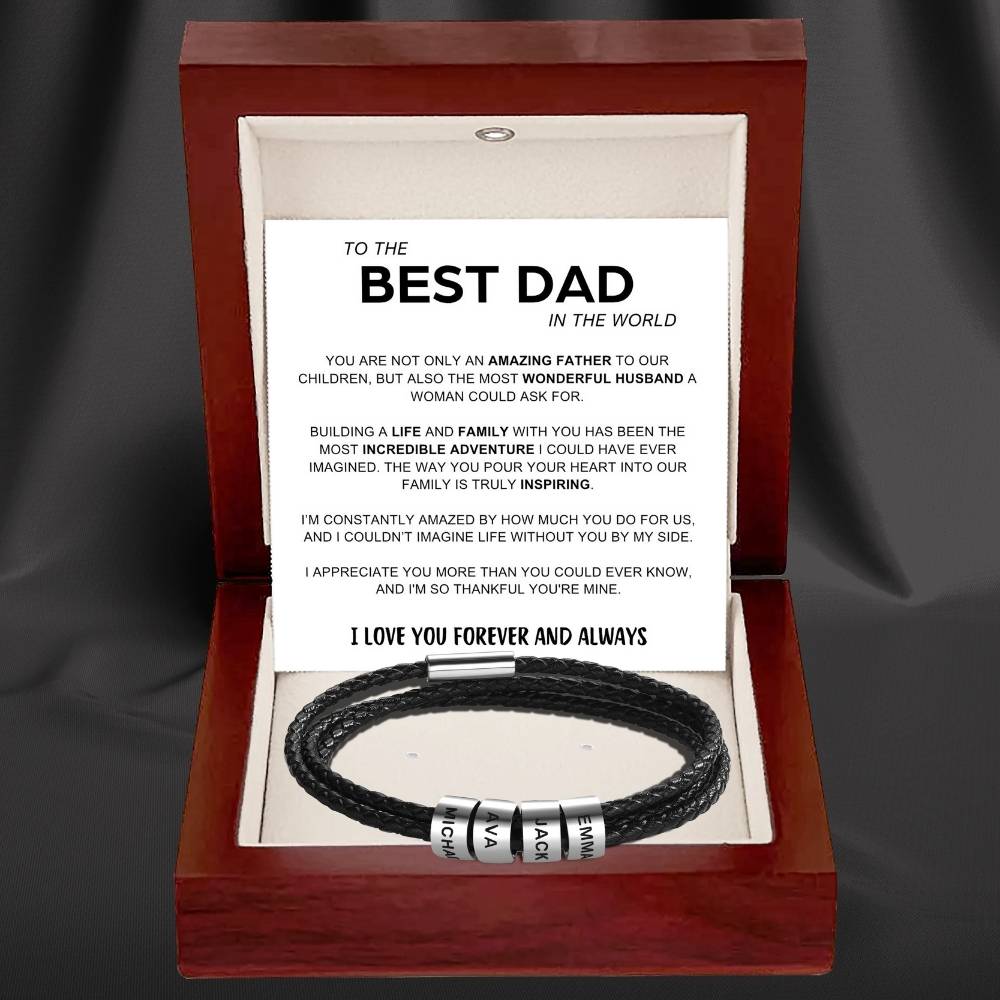 Best Dad In The World - Inner Circle Timeless Bracelet with Engraved Name Beads