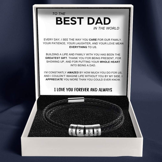 Best Dad In The World - Inner Circle Timeless Bracelet with Engraved Name Beads