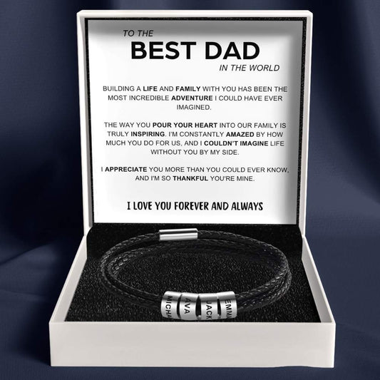 Best Dad In The World - Inner Circle Timeless Bracelet with Engraved Name Beads