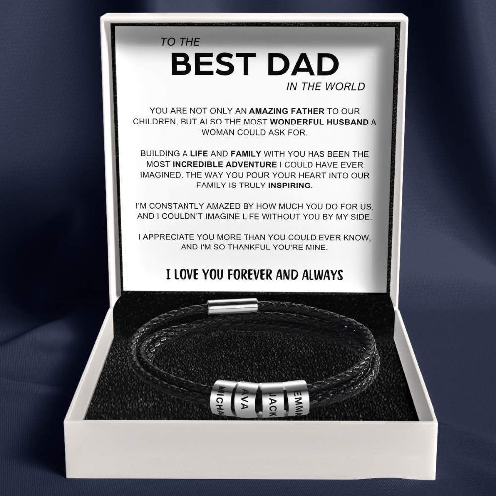 Best Dad In The World - Inner Circle Timeless Bracelet with Engraved Name Beads