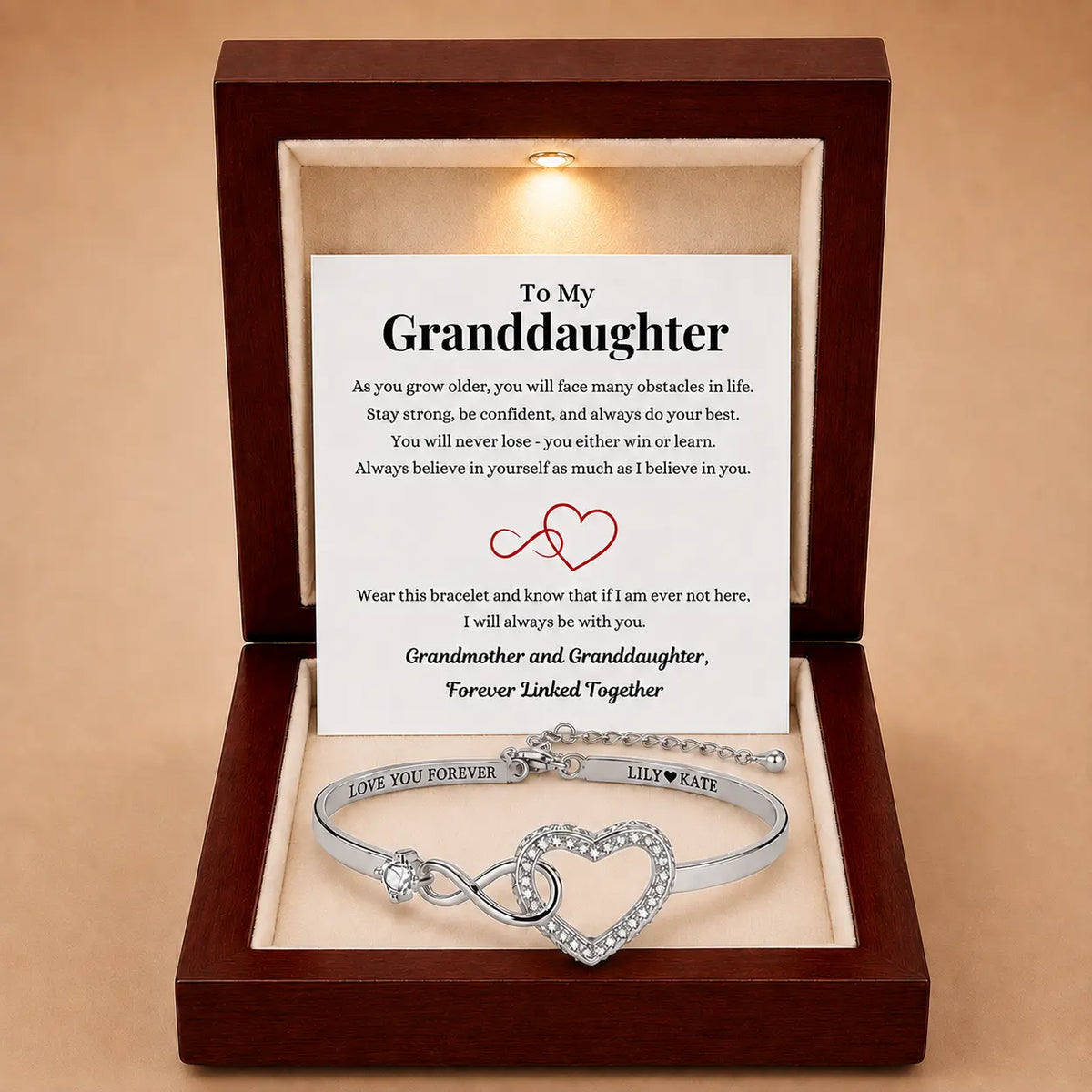 To My Granddaughter – Infinity Heart Name Bracelet